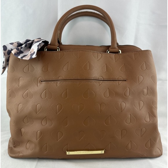 Betsey Johnson Handbags - Betsey Johnson Heart Embossed Brown Triple Compartment Large Satchel Purse‎ Tote